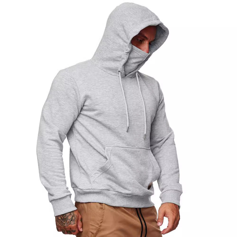 Herren nan Kapuzenpullover mit integriertem Schlauchkragen-Mundschutz, Kängurutasche und Rippbündchen R&B