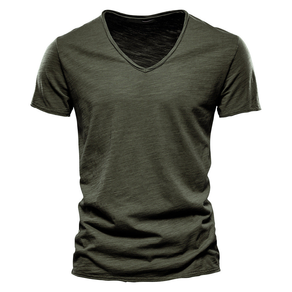 Herren nan leichtes Baumwolljersey Kurzarmshirt mit V-Ausschnitt und schmaler Passform R&B
