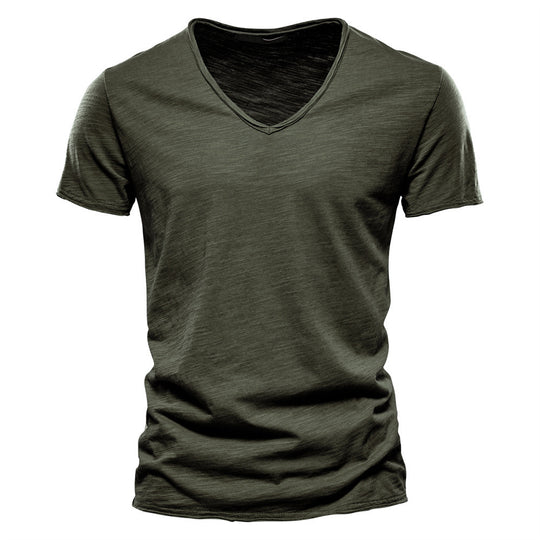 Herren nan leichtes Baumwolljersey Kurzarmshirt mit V-Ausschnitt und schmaler Passform R&B