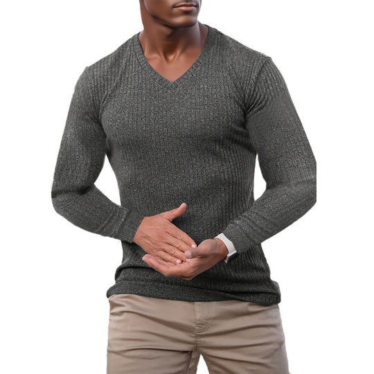 Herren elegantes V-Ausschnitt Pullover aus strukturiertem Strickmaterial R&B
