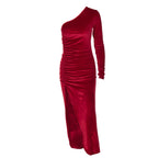 Damen stilvolles Ein-Schulter-Kleid mit Raffungen und Schlitz R&B