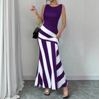 Damen Maxikleid mit stilvollem Wickel-Effekt und diagonalen Streifen R&B