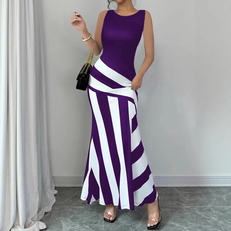 Damen Maxikleid mit stilvollem Wickel-Effekt und diagonalen Streifen R&B