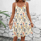 Damen lässiges Blumenkleid mit schmalen Spaghettiträgern und weitem Rock R&B