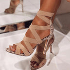 Damen High Heel Sandalen mit elastischen Riemen und stylischem Schlangenleder-Design R&B
