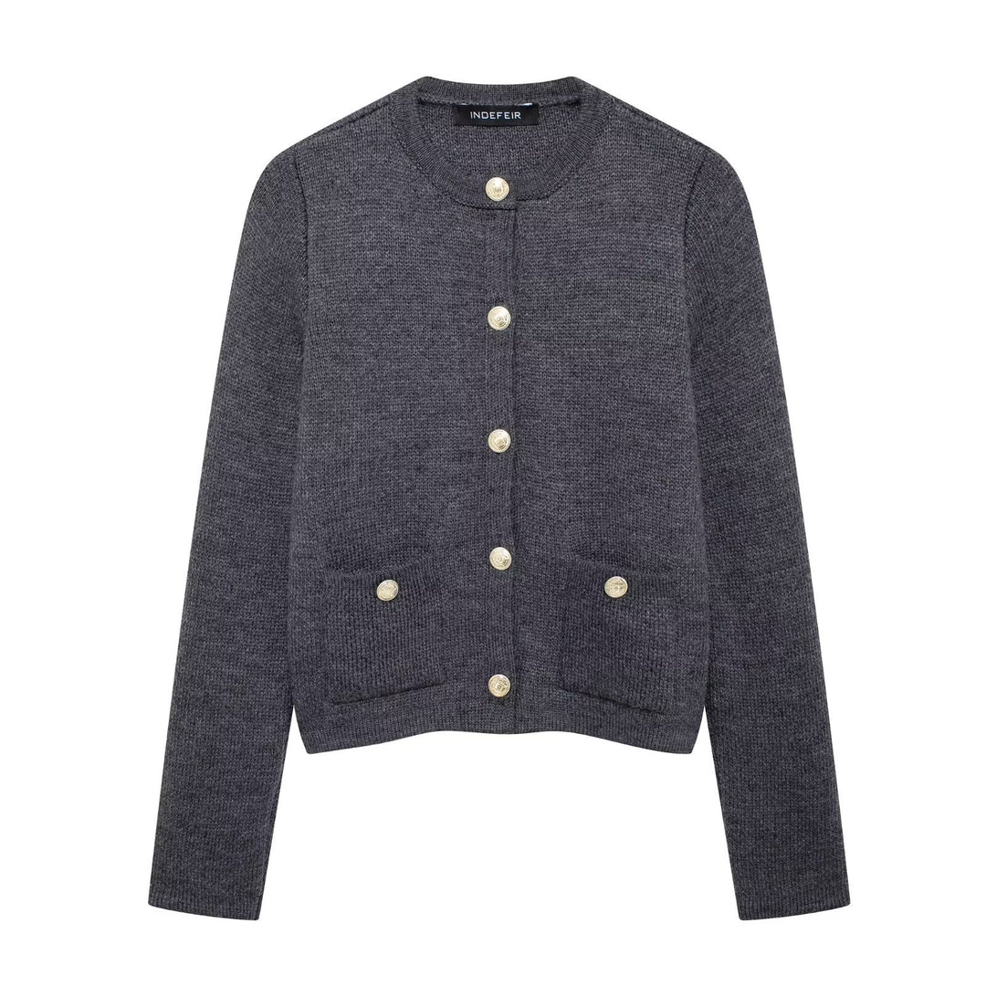 Damen Strickjacke mit schimmernden Knöpfen und Taschen R&B