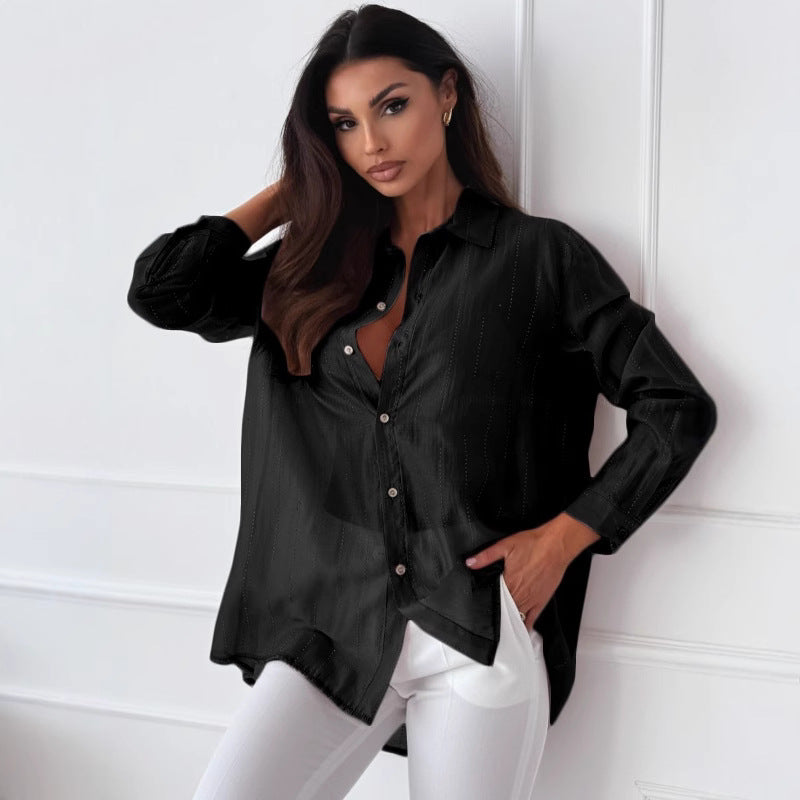 Damen elegante langärmlige Bluse mit feiner Struktur R&B