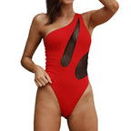 Damen Einseitiger Cut-Out Badeanzug mit Netzdetails R&B