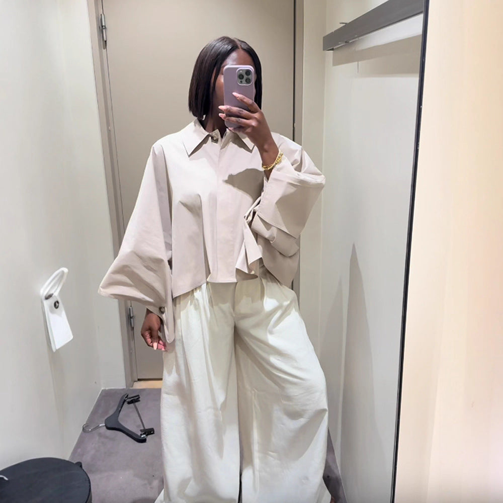 Damen Cropped Bluse mit voluminösen Ärmeln R&B