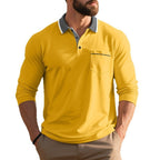 Herren nan langärmeliges Polohemd mit Kontrastkragen, Brusttasche und feinem Baumwollstretch R&B