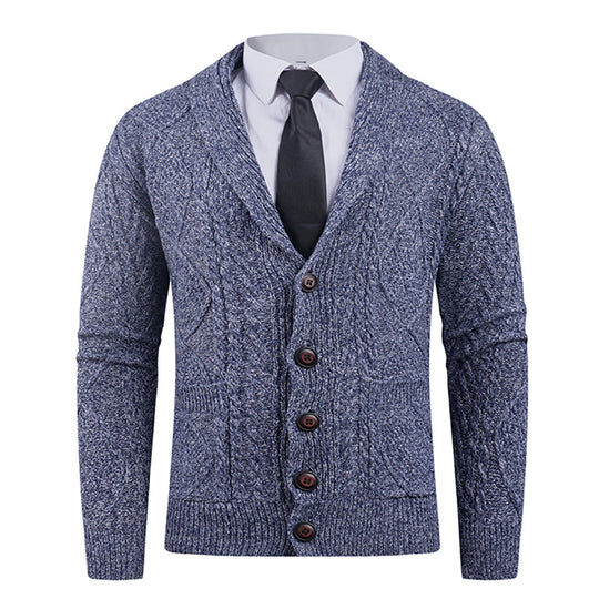 Herren Strickjacke mit markantem Zopfmuster und stilvollem Schalkragen R&B