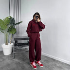 Damen Cropped Hoodie und weite Jogginghose Set R&B