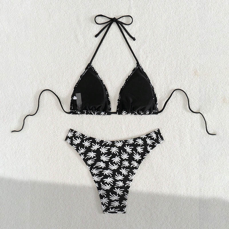 Damen Triangel-Bikini mit floralem Palmendruck