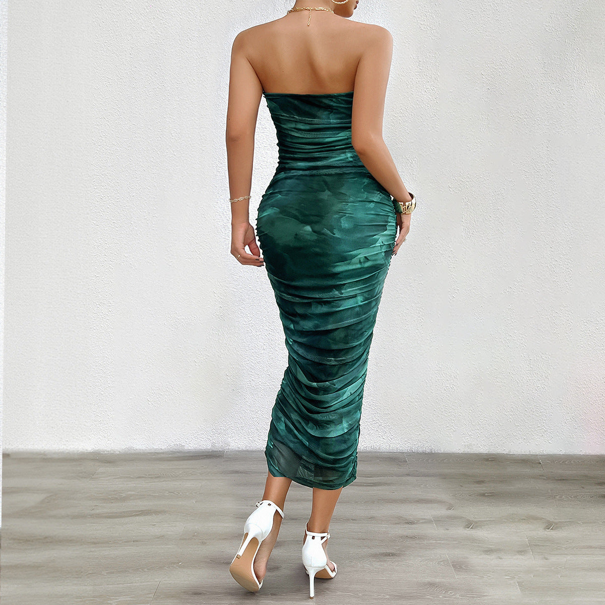 Damen Bodycon Maxikleid mit Rüschen und strapless Design R&B