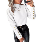 Damen elegante Bluse mit Puffärmeln und goldenen Knopfdetails R&B