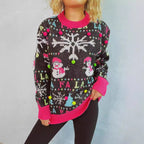 Damen weihnachtlicher Pullover mit bunten Applikationen und festlichem Design R&B