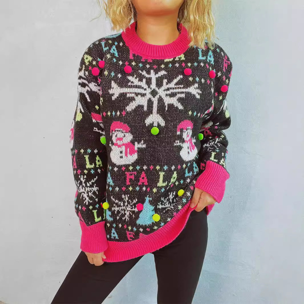 Damen weihnachtlicher Pullover mit bunten Applikationen und festlichem Design R&B