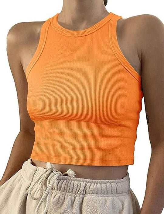 Damen sportliches Crop-Top mit elastischem Rippdesign R&B
