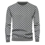 Herren nan feinstrukturierter Rundhals-Pullover mit Karo-Relief und gerippten Bündchen R&B