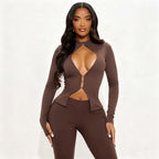 Damen Cut-Out Jumpsuit mit elegantem Stehkragen und figurbetontem Schnitt R&B