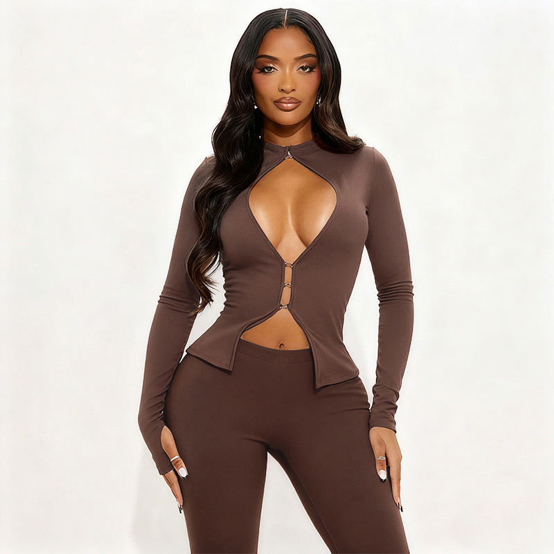 Damen Cut-Out Jumpsuit mit elegantem Stehkragen und figurbetontem Schnitt R&B