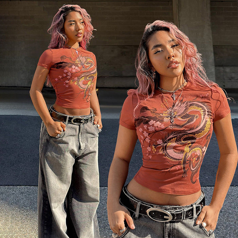Damen T-Shirt mit kultiviertem Druckdesign und figurbetontem Schnitt R&B