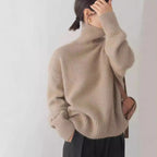 Damen Pullover mit hohem Kragen und weichem Materialmix R&B