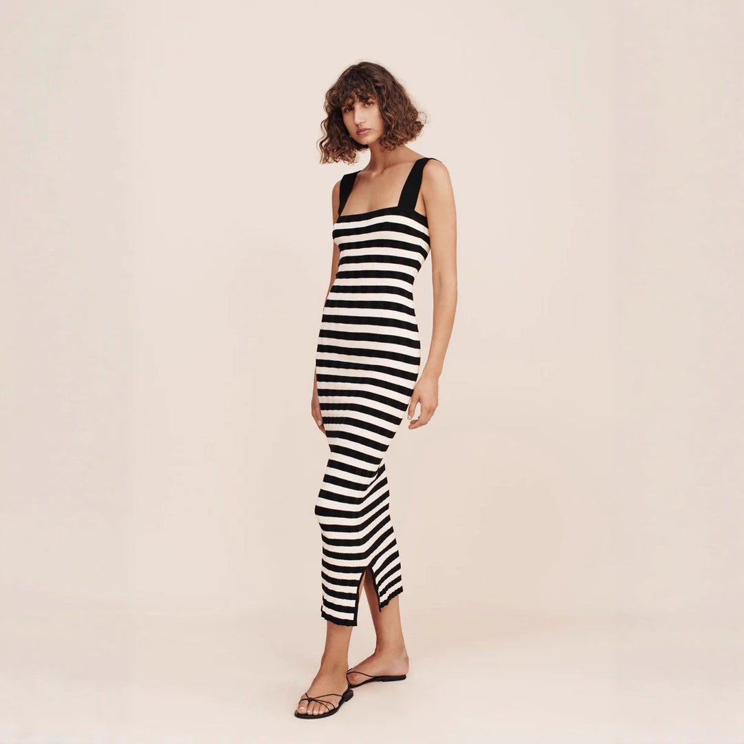 Damen Maxikleid mit gestreiftem Design R&B