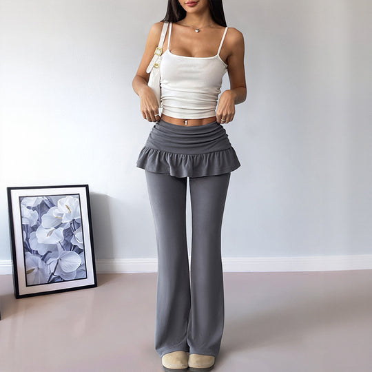 Damen Freizeit-Hosen mit Volantbund und weitem Bein R&B