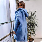 Damen kuschelige Strickjacke mit Kapuze und offenem Schnitt R&B