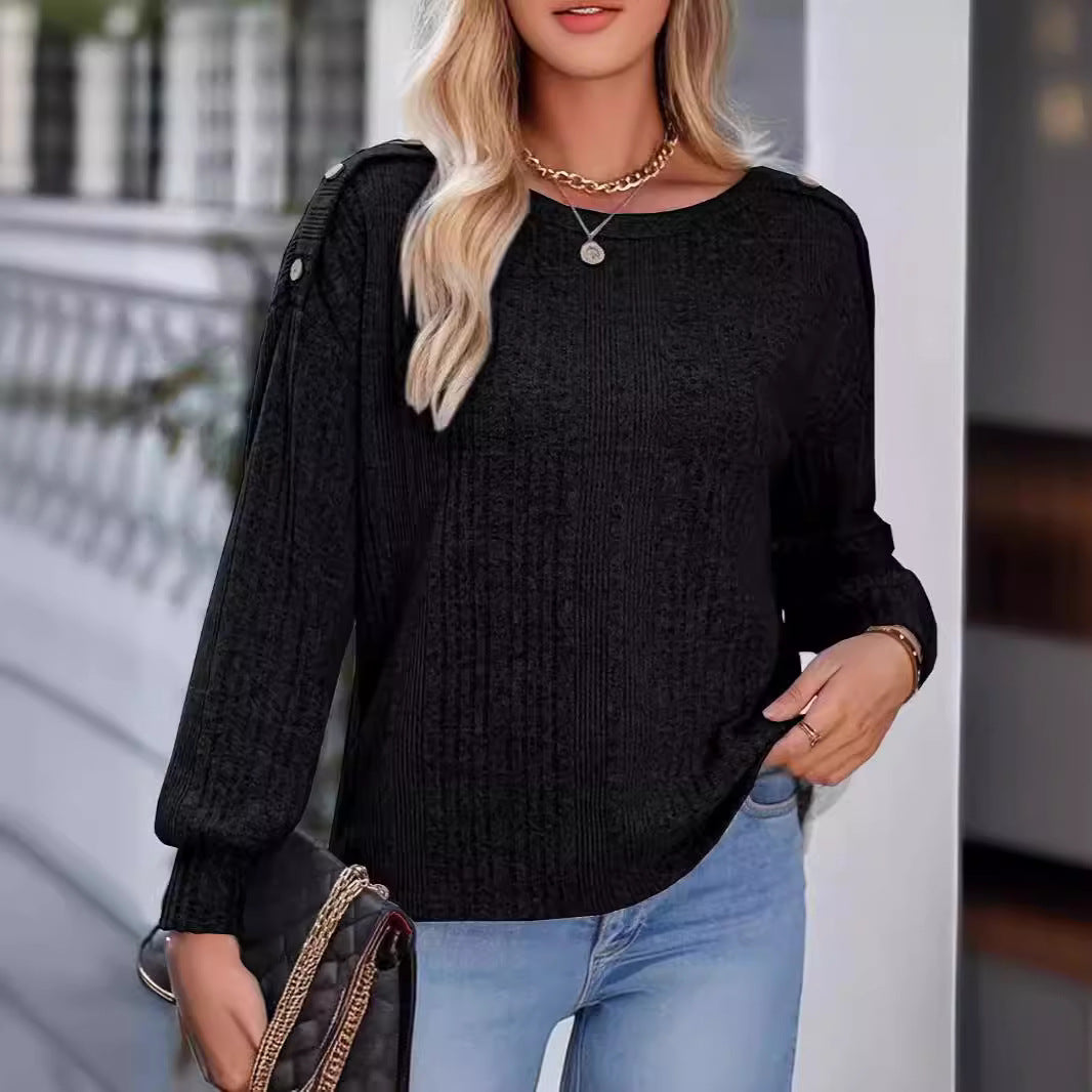 Damen Stylisches Strickoberteil mit überschnittenen Schultern und Knopfdetails R&B