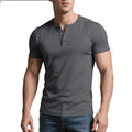 Herren nan kurzes Henley-Shirt mit dezenter Knopfleiste und figurbetontem Schnitt R&B
