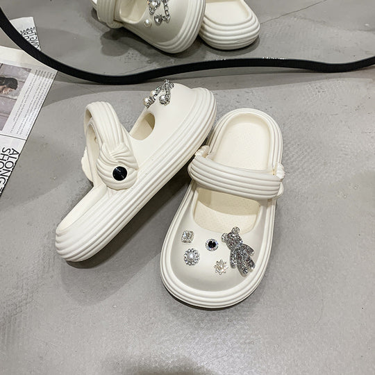 Damen Sandalen mit funkelnden Dekoren und praktischem Riemenverschluss R&B