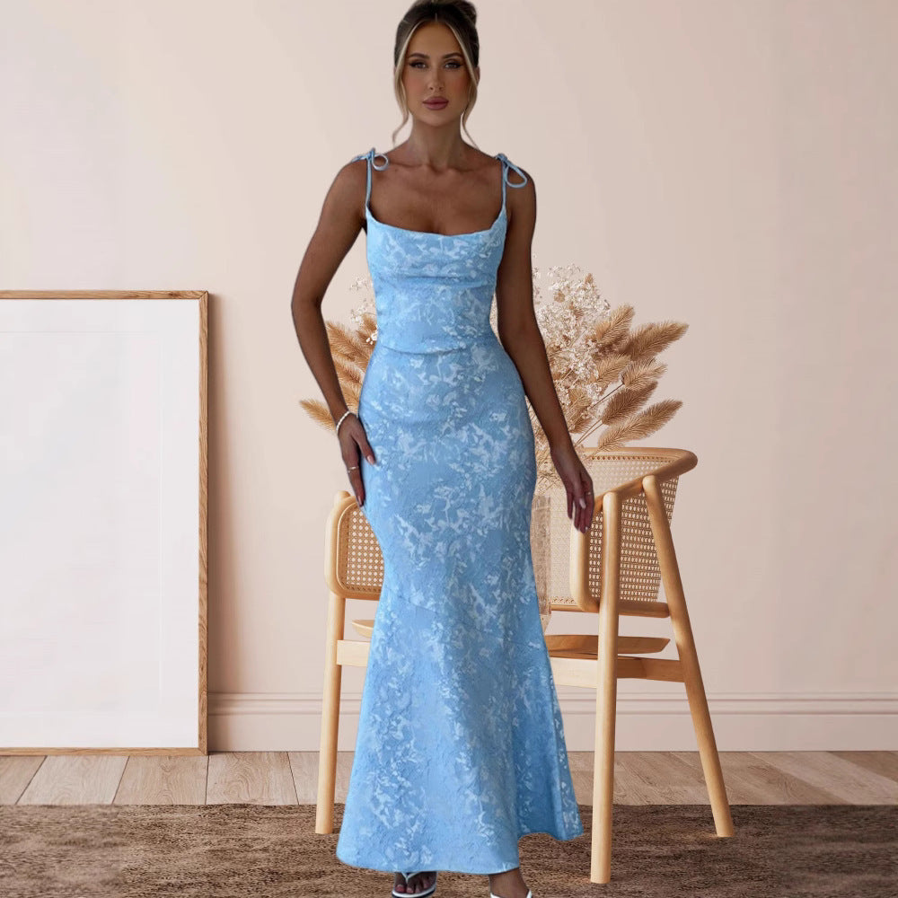 Damen Elegantes Langarm Abendkleid mit floralem Jacquard-Muster und zartem Rückenausschnitt R&B