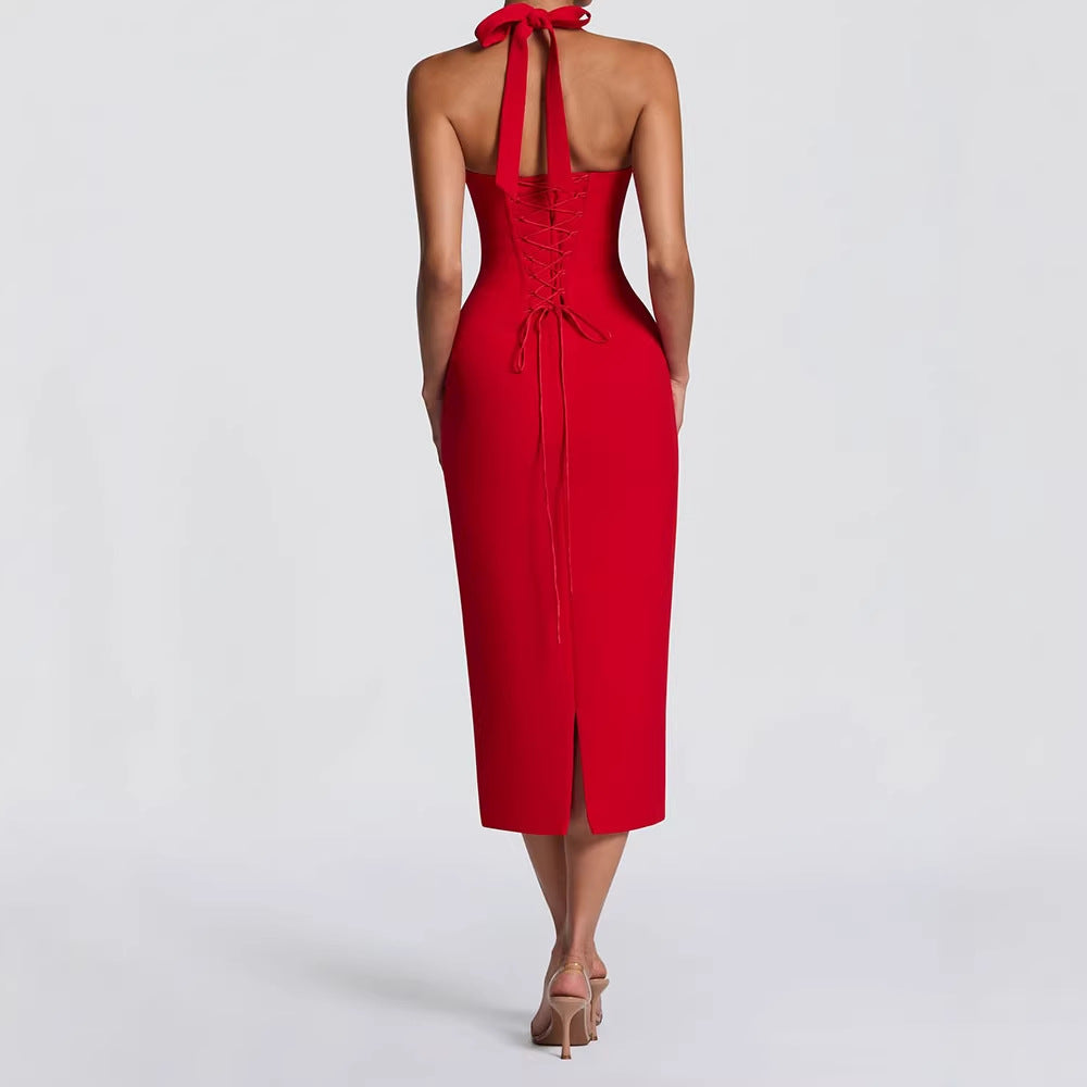 Damen Elegantes Bodycon-Kleid mit Halterdesign R&B