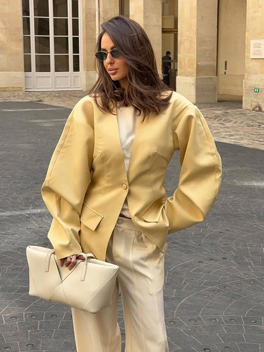 Damen eleganter Oversized Blazer mit Puffärmeln R&B