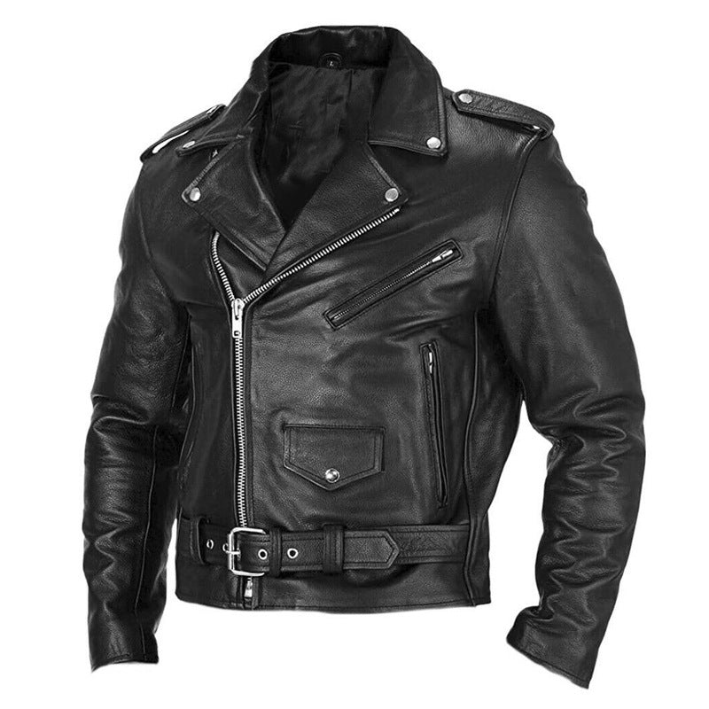 Herren Bikerjacke aus Leder mit asymmetrischem Reißverschluss R&B
