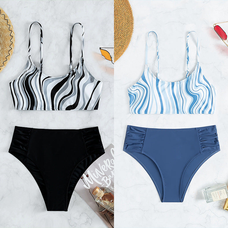 Damen Bikini-Set mit stilvollem Streifenmuster und hohem Bund R&B