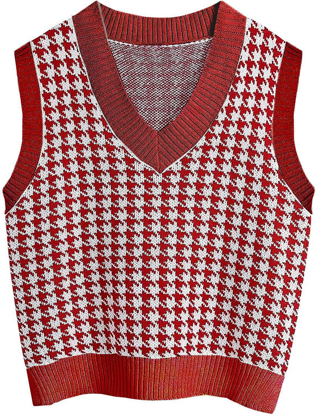 Damen ärmellose Strickweste mit modernem Hahnentrittmuster R&B