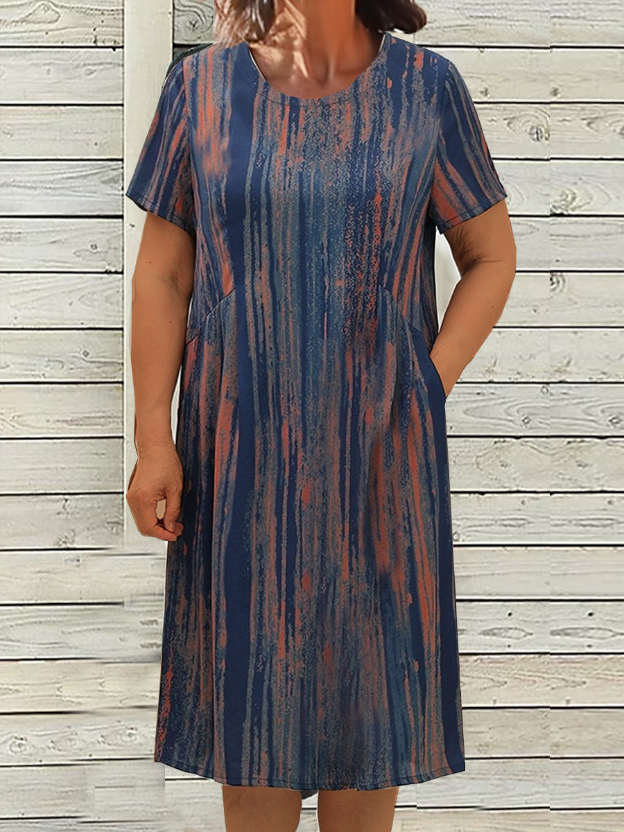 Damen lässiges Maxikleid mit innovativem Streifenmuster und praktischen Seitentaschen R&B