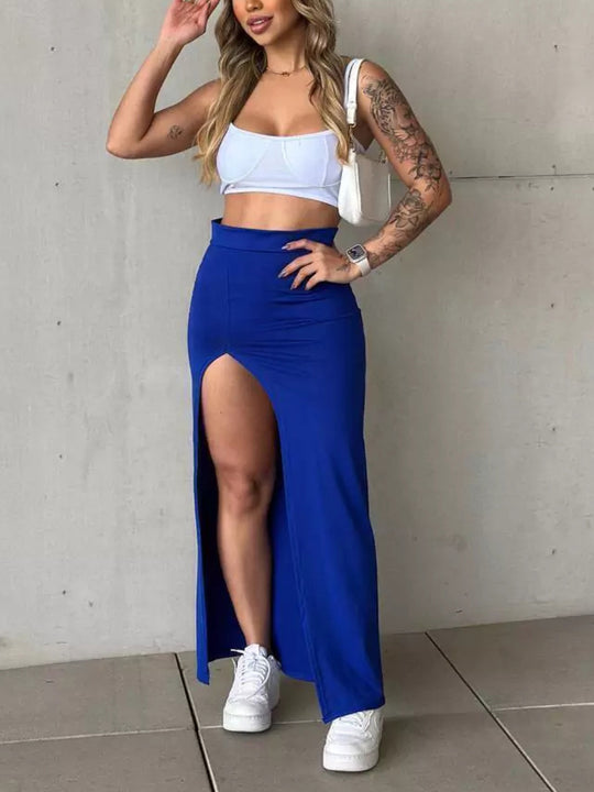 Damen Hohe Taillenspitzenrock mit seitlichem Schlitz R&B