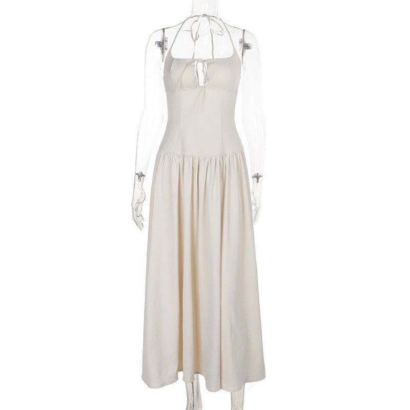 Damen Maxikleid mit verstellbaren Spaghetti-Trägern und fließendem Rock R&B