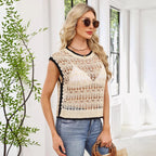 Damen luftiges Häkel-Top mit elegantem Rundhalsausschnitt R&B