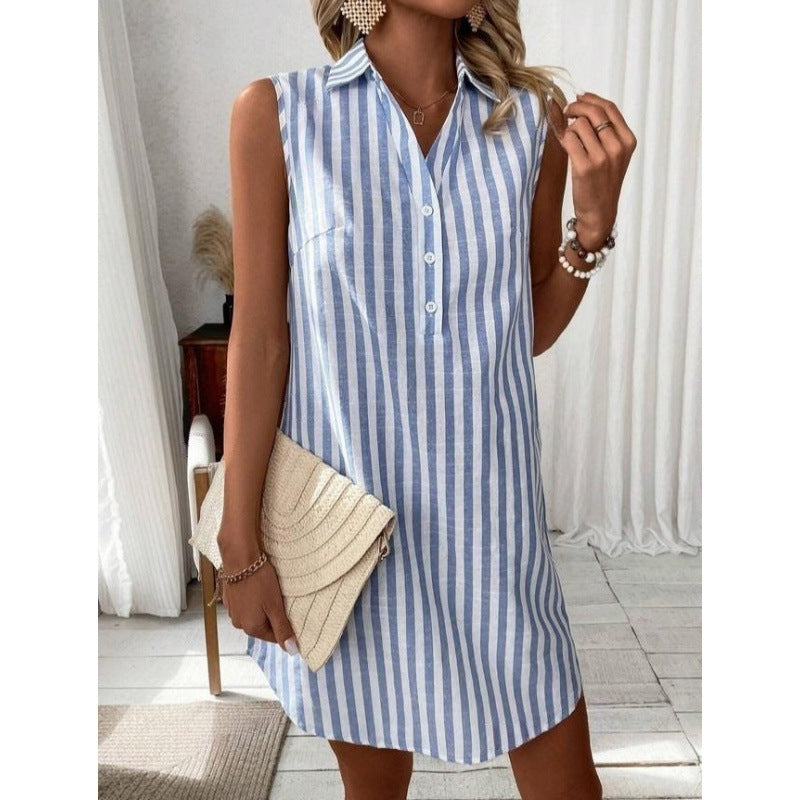 Damen lässiges Hemdkleid mit Knopfdetails und Streifenmuster R&B