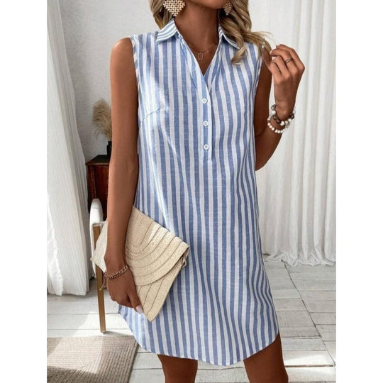 Damen lässiges Hemdkleid mit Knopfdetails und Streifenmuster R&B