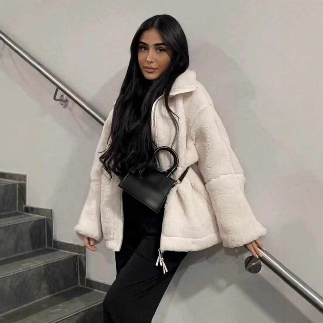 Damen kuschelige Fleecejacke mit hohem Kragen und praktischen Eingrifftaschen R&B