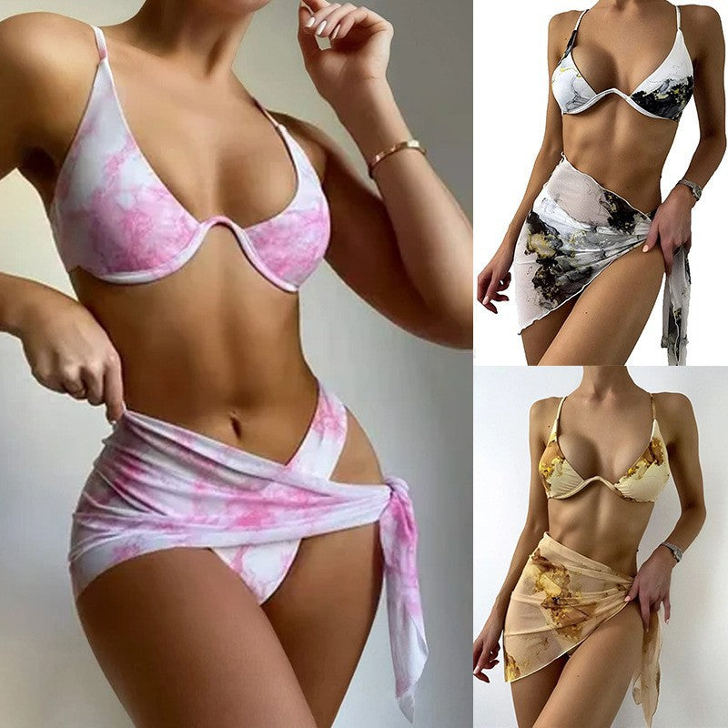 Damen Triangel-Bikini-Set mit elegantem Wickelrock R&B