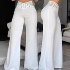 Damen weite Culotte-Hose mit modernem Cut-Out und elastischem Bund R&B