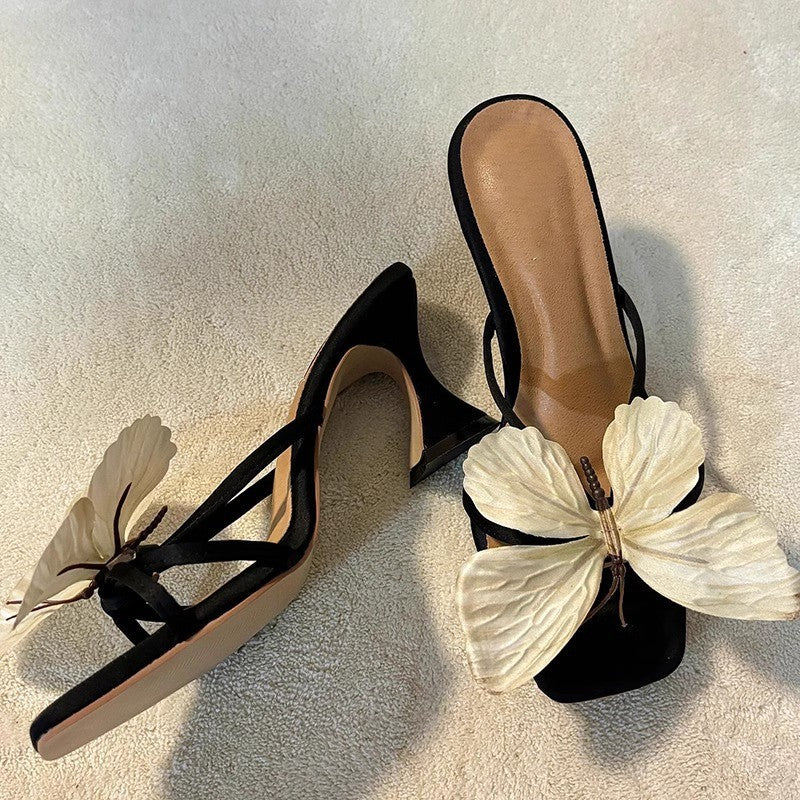 Damen Slingback Sandalen mit kunstvollen Schmetterlings-Applikationen R&B