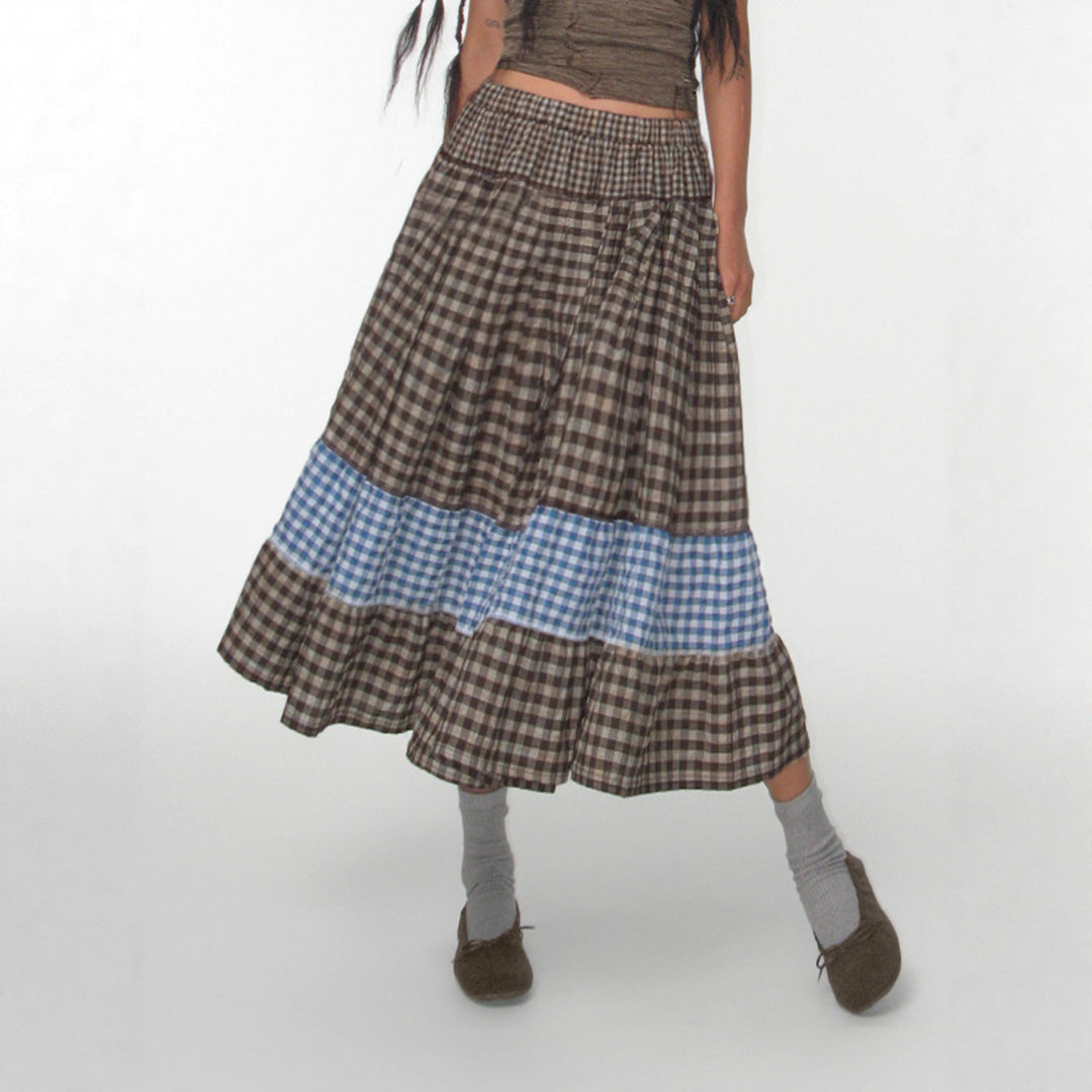 Damen Rock mit voluminösem Rüschensaum und kariertem Design R&B